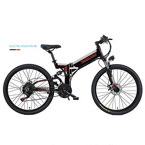 Bicicletas eléctrica : BNMZXNN Bicicleta elctrica de montaña Plegable, Bicicleta asistida con batera de Litio, Bicicleta de Carretera de 350 vatios, Velocidad Shimano de 26 Pulgadas 48V10A90km21, Black-Retro Spoke Wheel