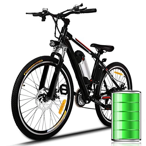 Bicicletas eléctrica : Bunao Bicicleta elctrica de montaña, 250W, Batera 36V E-Bike Sistema de Transmisin de 21 Velocidades con Linterna con Batera de Litio Desmontable (26 Pulgadas)