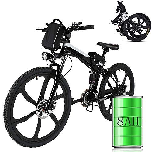 Bicicletas eléctrica : Bunao Bicicleta elctrica de montaña, 250W, Batera 36V E-Bike Sistema de Transmisin de 21 Velocidades con Linterna con Batera de Litio Desmontable (26 Pulgadas_3)