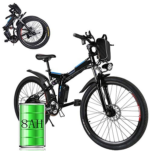 Bicicletas eléctrica : Bunao Bicicleta eléctrica de montaña, 250W, Batería 36V E-Bike Sistema de Transmisión de 21 Velocidades con Linterna con Batería de Litio Desmontable (A_Negro, 26 Pulgadas)