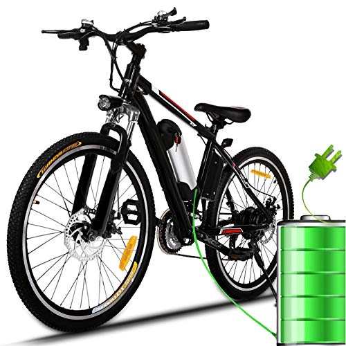 Bicicletas eléctrica : Bunao Bicicleta eléctrica de montaña, 250W, Batería 36V E-Bike Sistema de Transmisión de 21 Velocidades con Linterna con Batería de Litio Desmontable (C_Negro, 26 Pulgadas)