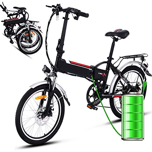 Bicicletas eléctrica : Bunao Bicicleta eléctrica de montaña, 250W, Batería 36V E-Bike Sistema de Transmisión de 21 Velocidades con Linterna con Batería de Litio Desmontable (Negro, 20 Pulgadas)