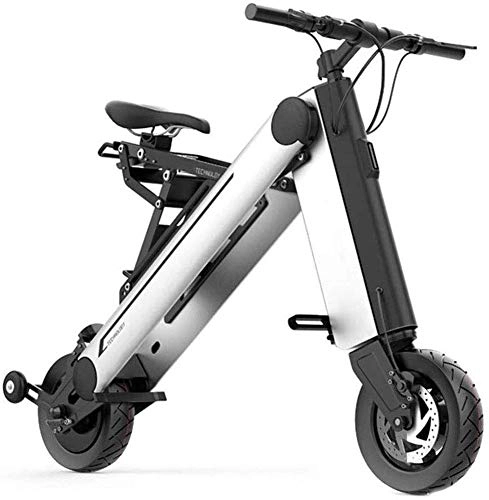 Bicicletas eléctrica : BXZ Bicicleta elctrica plegable, marco de aleacin de aluminio, dos ruedas, mini pedal, coche elctrico, ultraligero, porttil, batera de litio, scooter, bicicleta de viaje para adultos, plateado,