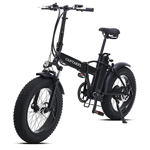 Bicicletas eléctrica : CANTAKEL Bicicleta Eléctrica, Bicicleta Eléctrica Todoterreno con Neumático Grueso de 20 Pulgadas / Bicicleta Eléctrica de Montaña Plegable con Batería Oculta Extraíble de 48V 15Ah (Negro)