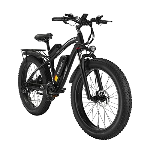Bicicletas eléctrica : CANTAKEL Bicicleta Eléctrica, E-Bike de 26 Pulgadas, Bicicleta eléctrica para Adultos con Asiento Trasero y batería Oculta, Transmisión Shimano Profesional de 21 velocidades (Negro