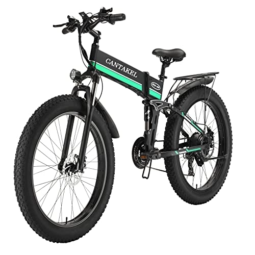 Bicicletas eléctrica : CANTAKEL Bicicleta EléCtrica Plegable para Adultos, Bicicleta EléCtrica de 26 Pulgadas / Bicicleta Plegable con Batería de 48V 12.8AH, Engranaje Profesional de 21 Velocidades