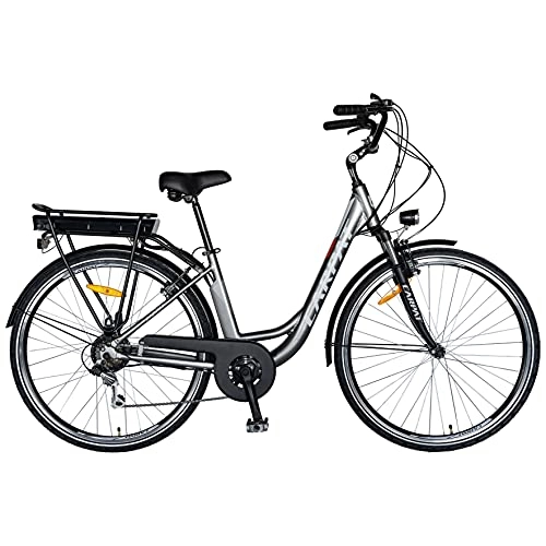 Bicicletas eléctrica : CARPAT Bicicleta eléctrica de 7 velocidades Shimano Tourney TY21, cambio de marchas y motor trasero C 250, 00 W.