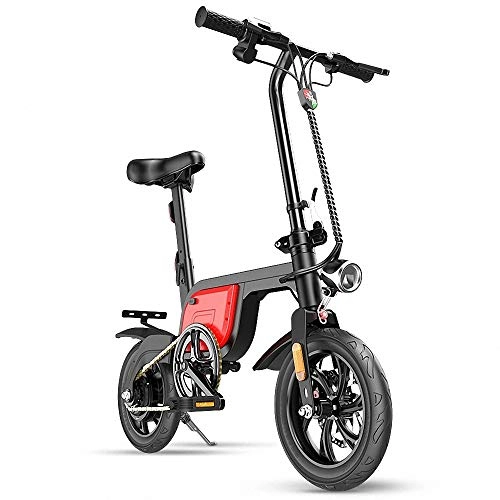 Bicicletas eléctrica : CBA BING Bicicleta eléctrica plegable para adultos (hembra / macho) velocidad máxima 25 km / h, plegable, ajustable, portátil para ciclismo con pantalla LCD, color rojo