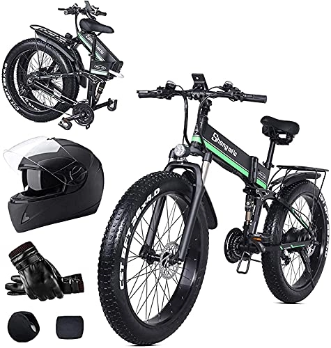 Bicicletas eléctrica : CCLLA Bicicleta de montaña eléctrica Plegable con neumáticos gordos de 26 Pulgadas, Marco de Aluminio con Motor de 1000w, batería de Litio extraíble de 48v 12.8ah, Bicicleta de montaña con absorci