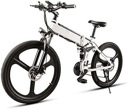 Bicicletas eléctrica : CCLLA Bicicleta eléctrica de 26 Pulgadas para Adultos 350W Bicicleta eléctrica de montaña Plegable con batería de Iones de Litio extraíble 48V10AH, aleación de Aluminio Bicicleta de Doble suspensi