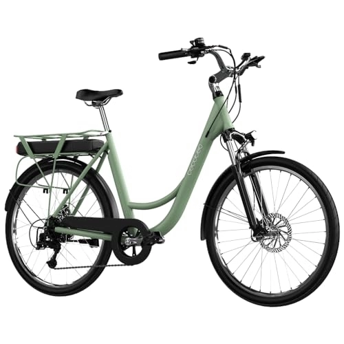 Bicicletas eléctrica : Cecotec Bicicleta Eléctrica de Ciudad Capital. 80 km de Autonomía, Batería 468 WH, Suspensión Delantera, Cambio Shimano de 6 Velocidades y Doble Disco de Freno