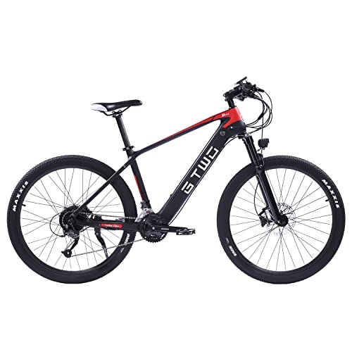 Bicicletas eléctrica : CF275 Adulto Ebike 27.5 Pulgadas 27 Velocidad Bicicleta de montaña Peso Ligero Marco de Fibra de Carbono Suspensión de Aire Horquilla Delantera (Negro Rojo)