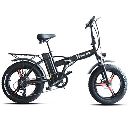 Bicicletas eléctrica : CHANGXIE Bicicleta Eléctrica, Bicicleta eléctrica ebike de 20 Pulgadas, Moto de Nieve 48V500W, Bicicleta eléctrica Plegable 4, 0, neumático Grueso, Bicicleta eléctrica, Negro