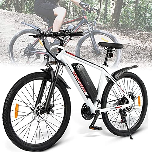 Bicicletas eléctrica : CHEIRS Bicicleta eléctrica MTB de 26", batería de Iones de Litio extraíble de 350 W, 36 V y 10 Ah, hasta 35 km / h con 21 velocidades, para Ejercicio en Bicicleta al Aire Libre, White
