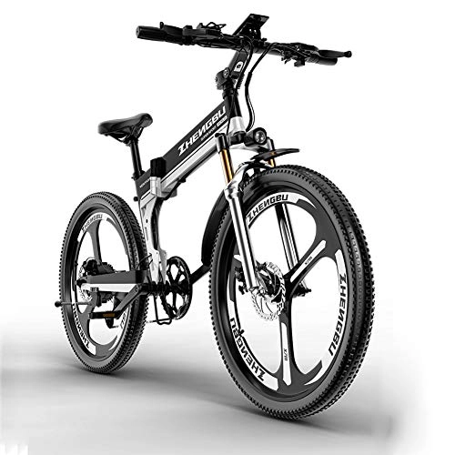 Bicicletas eléctrica : CHJ Bicicleta elctrica, Bicicleta de montaña Plegable elctrica, Motor de 48V400W, batera de Litio de 12AH, duracin de 90 km, vehculos Todo Terreno Todoterreno Masculinos y Femeninos