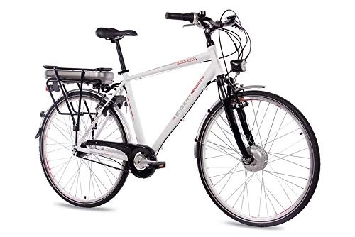 Bicicletas eléctrica : CHRISSON 28pulgadas E-Bike Pedelec City BikeRueda de bicicleta S Gent con 7g Nexus & bafang 36V 13, 4Ah Batera Blanco Mate