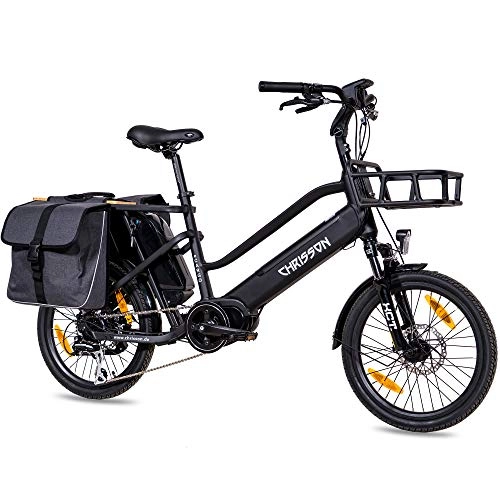 Bicicletas eléctrica : CHRISSON Bicicleta eléctrica de 20 pulgadas, color negro, con motor central Bafang MaxDrive de 250 W, 36 V, 80 Nm, rueda de carga para hombre y mujer, práctico transporte