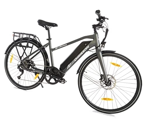 Bicicletas eléctrica : CHRISSON Bicicleta eléctrica de 28 pulgadas, eTREKKING Bike eSARGOS Lady con 9 G Shimano 14 Ah Samsung Dark Grey Mate