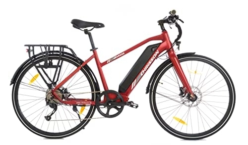 Bicicletas eléctrica : CHRISSON Bicicleta eléctrica de 28 pulgadas para mujer, eTrekking City Bike eSARGOS con 9G Shimano 14Ah Samsung AIKEMA Gift-Rojo