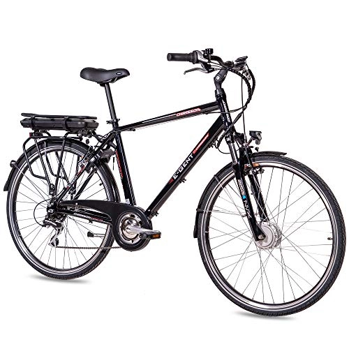 Bicicletas eléctrica : CHRISSON Bicicleta eléctrica de 28 pulgadas para trekking y ciudad, para hombre, E-Gent negro con 8 marchas Acera, Pedelec para hombre con motor delantero Ananda, 250 W, 36 V