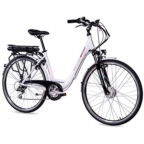 Bicicletas eléctrica : CHRISSON Bicicleta eléctrica de trekking y ciudad para mujer de 28 pulgadas, E-Lady blanca con 8 velocidades Acera, Pedelec Mujer con motor delantero Ananda 250 W, 36 V
