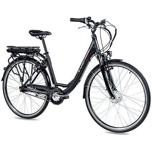 Bicicletas eléctrica : CHRISSON Bicicleta eléctrica E-Lady de 28 pulgadas para mujer – negro con 7 velocidades Shimano Nexus – Pedelec Mujer con motor delantero Ananda 250 W, 36 V