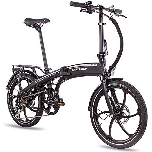 Bicicletas eléctrica : CHRISSON Bicicleta eléctrica plegable eFolder de 20 pulgadas, color negro, con motor de buje Aikema, 250 W, 36 V, 30 Nm, bicicleta plegable para hombre y mujer, práctica bicicleta eléctrica plegable