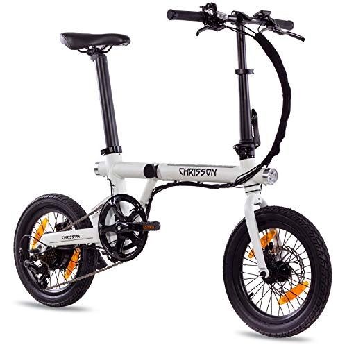 Bicicletas eléctrica : CHRISSON ERTOS 16 - Bicicleta elctrica Plegable con Motor de buje Trasero (250 W, 36 V, 30 NM, Pedelec para Hombre y Mujer), Color Blanco