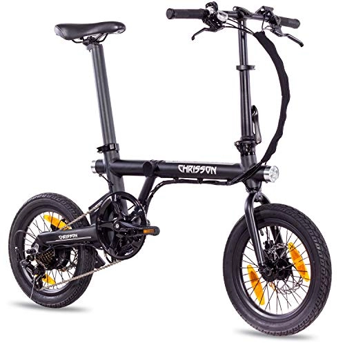 Bicicletas eléctrica : Chrisson ERTOS 16 - Bicicleta eléctrica plegable con motor de buje trasero (250 W, 36 V, 30 Nm, Pedelec para hombre y mujer), color negro
