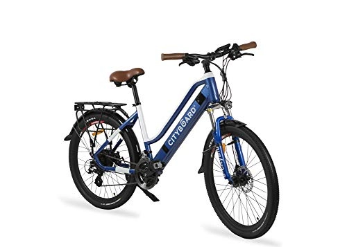 Bicicletas eléctrica : Cityboard E- City Bicicleta Eléctrica, Unisex Adulto, Azul / Blanco, 26 Pulgadas