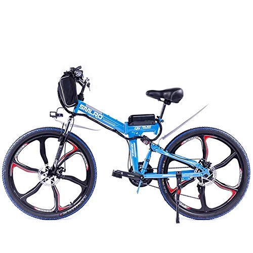 Bicicletas eléctrica : CJCJ-LOVE Bicicleta Elctrica Plegable De La Montaa, 48V / 8Ah Batera De Litio E-Bici 26 Pulgadas Full Amortiguador Integrado Rueda Ciclo De La Bicicleta, Azul