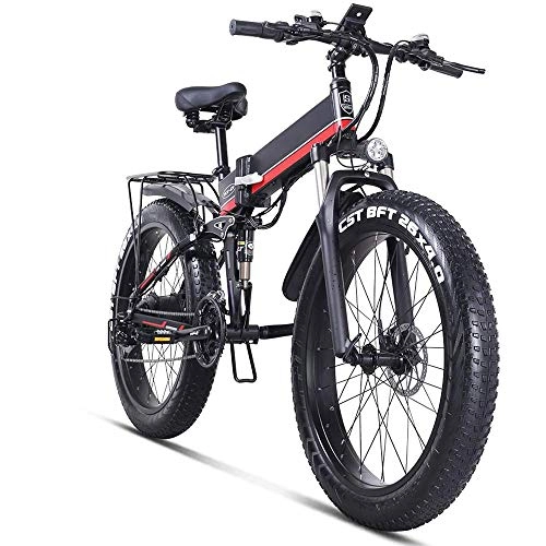 Bicicletas eléctrica : COKECO Bicicleta Eléctrica Plegables, Bicicleta Eléctrica 26 Pulgadas Plegable Neumático Gordo 12.8Ah Batería De Litio 1000W 21 Velocidades 4.0 Neumático Gordo Moto De Nieve Eléctrica