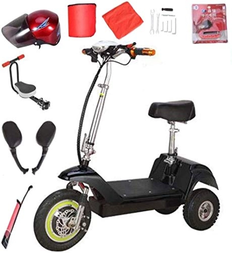 Bicicletas eléctrica : CYGL - Bicicleta eléctrica plegable con 3 ruedas para bicicletas eléctricas (frente a 12 pulgadas, trasera de 10 pulgadas), batería portátil de litio de 12 A, mini plegado rápido portátil, color negro