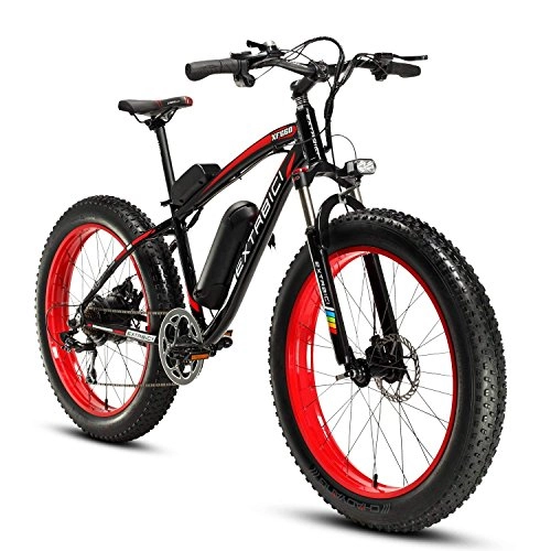 Bicicletas eléctrica : Cyrusher Extrbici XF660 48V 500 vatios Negro Rojo Mens Bicicleta elctrica Mountain Bike 7 velocidades Bicicleta elctrica Frenos de Disco