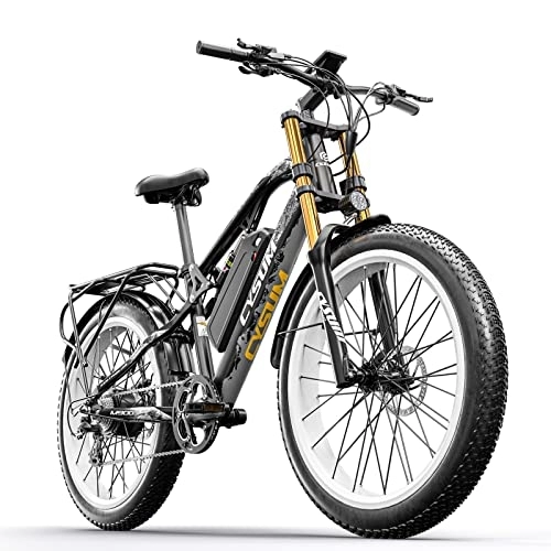Bicicletas eléctrica : cysum Bicicleta eléctrica CM900 Plus 26 * 4.0 Fat Bike MTB ebike para Hombres Mujeres Adultos, 48V 17AH Batería de Litio Doble suspensión Shimano 9 Velocidades Bicicleta de montaña eléctrica (Blanco)