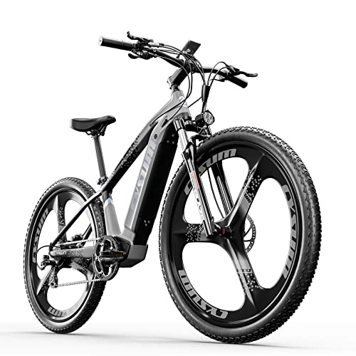 Bicicletas eléctrica : Cysum Bicicleta eléctrica de 29 Pulgadas, M520 Mountain Ebike 48V 14Ah Batería de Litio, Shimano 7 velocidades (Gris)