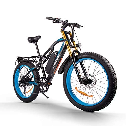 Bicicletas eléctrica : cysum Bicicleta eléctrica para Hombre CM-900 26"4.0 Neumático Gordo Snow E-Bike Mountainbike (Azul)