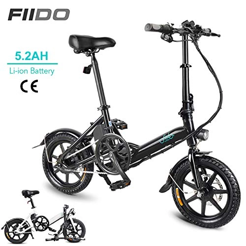 Bicicletas eléctrica : DAPHOME FIIDO Bicicleta elctrica Plegable D3 Plegable para Bicicleta elctrica D3-5, 2 Ah, Color Negro