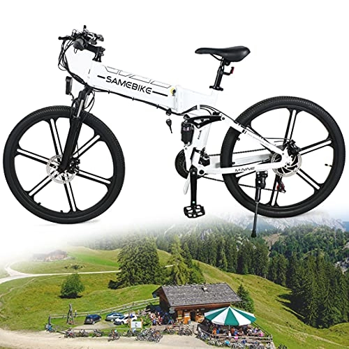 Bicicletas eléctrica : DDCHH 26" Bicicleta Eléctrica Plegable 500W Bicicletas Eléctricas De Montaña para Adultos, Batería de Litio 48V 10Ah, Asiento Ajustable, con Pedales, 35Km / h, White