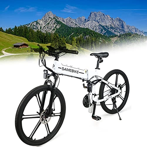 Bicicletas eléctrica : DDCHH Bicicleta de Montaña Eléctrica de 26" 500W Bicicletas Electricas Plegables con Batería 48V 10Ah, 21 Marchas y Motor Trasero 35km / h, Horquilla de Suspensión, White