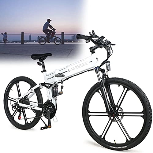 Bicicletas eléctrica : DDCHH Bicicleta Eléctrica Plegable para Adultos 26" E-Bike Pedal Assist, Fácil De Almacenar En Caravanas, Autocaravanas, Barcos, Automóviles, Batería 48V 10Ah, 21 Velocidades, White