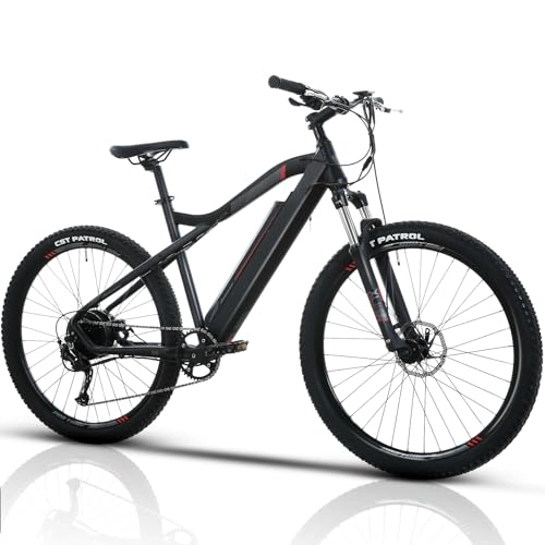 Bicicletas eléctrica : DEAKY SPORTS Bicicleta eléctrica para adultos E-Bike de 27, 5" / 29" Cambio de 9 velocidades 25 km / h, con pedal asistido carga máxima 140 kg mujer y hombre de montaña (27, 5", negro-rojo)