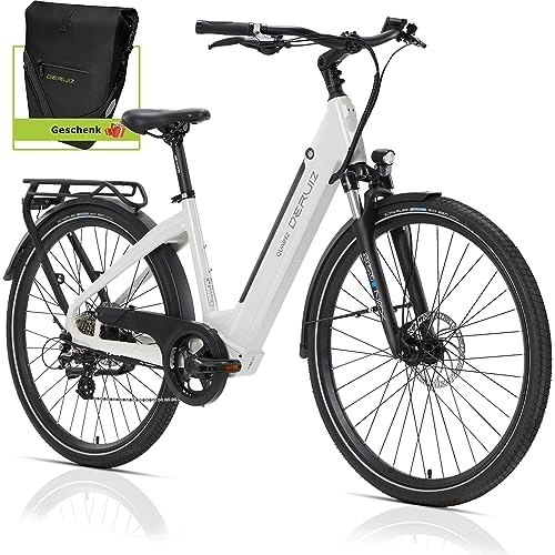Bicicletas eléctrica : DERUIZ Bicicleta eléctrica de 28 pulgadas, bicicleta eléctrica para hombre Pedelec Citybike, 250 W / 48 V / 13, 4 AH 40 N.m BAFANG Motor, Trekking Ebike para mujer, hasta 120 km, 25 km / h (blanco A)
