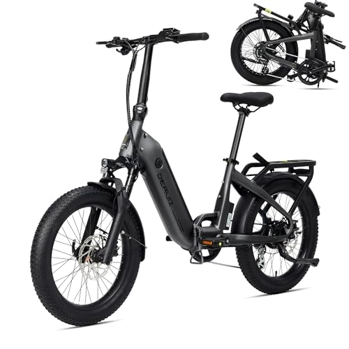 Bicicletas eléctrica : DERUIZ Bicicleta eléctrica eléctrica de 20 pulgadas, bicicleta eléctrica de 20 pulgadas, bicicleta eléctrica, 250 W, motor de buje trasero de 55 N.m, batería de 48 V / 500 Wh, frenos hidráulicos,