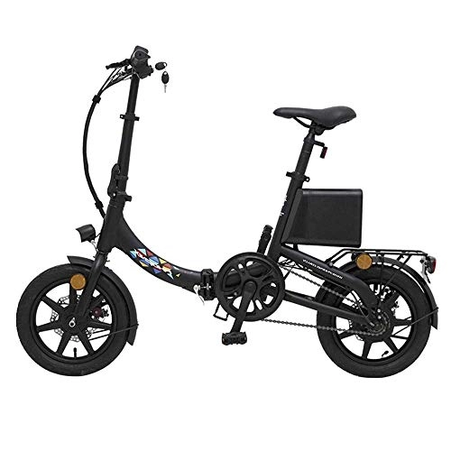Bicicletas eléctrica : Dpliu-HW Bicicleta Eléctrica Coche eléctrico Adulto Bicicleta eléctrica Pequeña batería Plegable Coche Hombres y Mujeres Tranvía de Viaje Coche eléctrico 14 Pulgadas (Color : Black, Size : 40km)