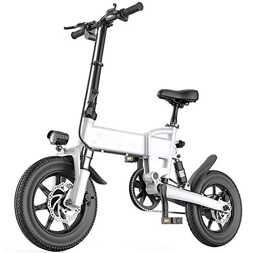 Bicicletas eléctrica : DREAMyun Bicicleta Eléctrica Plegables, 250W Motor Bicicleta Plegable 25 km / h Bici Electricas Adulto con Ruedas de 14", Batería 36V 7.8Ah, Asiento Ajustable, con Pedales, Blanco, 14" / 5.2AH