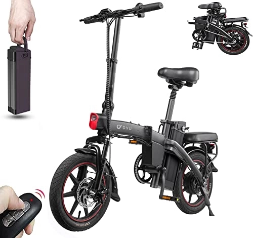 Bicicletas eléctrica : DYU Bicicleta Eléctrica, 14 Pulgadas, E-Bike con Asistencia de Pedales, LCD Pantalla, Unisex Adulto (Negro)