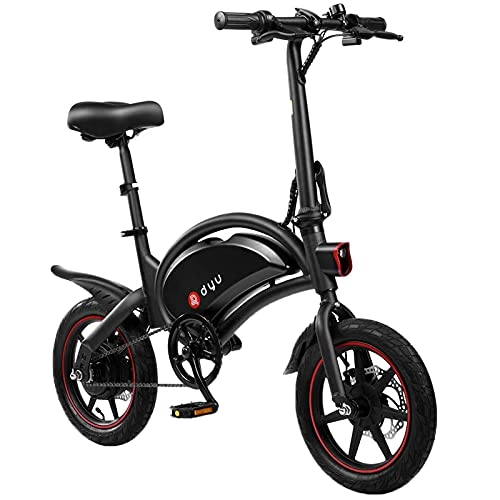 Bicicletas eléctrica : DYU Bicicleta eléctrica Plegable - 14" portátil Bici electricas, Motor 240W, 36V 10Ah Batería, 20 Km / h, Larga Distancia de 50 km, Ajuste de 3 Modos, Urbana E-Bike para Adultos Unisex