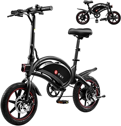 Bicicletas eléctrica : DYU Bicicleta Eléctrica Plegable, 14 Pulgadas, Inteligente E-Bike con Asistencia de Pedal, 3 Modos de Conducción, Altura Ajustable, Portátil Compacta, Unisex Adulto (Negro)