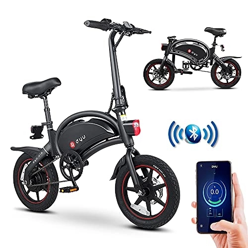 Bicicletas eléctrica : DYU Bicicleta Eléctrica Plegable, 14 Pulgadas Portátil Bicicleta Eléctrica con Asistido de Pedal, E-Bike con LCD Pantalla, Inteligente Aplicación, Unisex Adulto